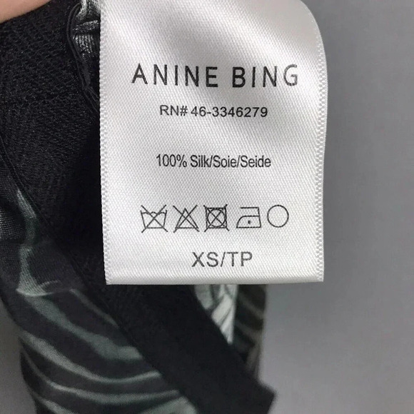 $299 ANINE BING Dolly Silk Skirt Zebra Print Size XS Midi Slit Willow Green Gray - Picture 10 of 16